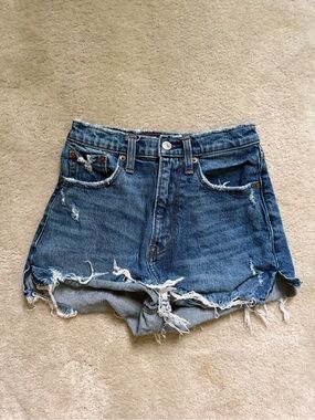 Abercrombie & Fitch Curve Love Distressed Denim Cutoff Shorts - Blue